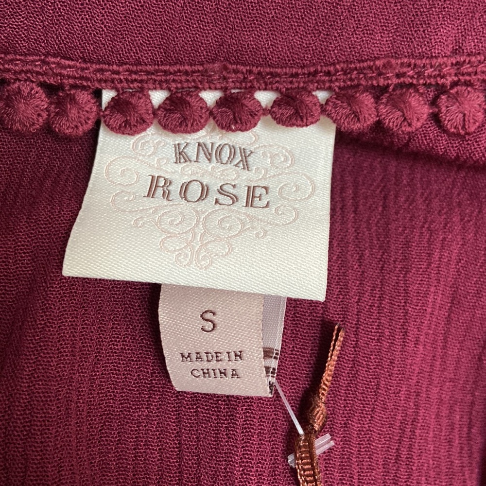 NWT Women’s Knox Rose Bohemian wine red flowy long-sleeved dress. Size small. - Picture 11 of 16
